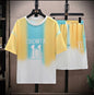New hot-selling summer couple ice silk set, loose Korean-style casual unisex sports T-shirt and shorts, fashionable quick-dry