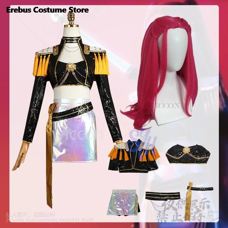 Anime Movie Kpop Demon Cosplay Mira Huntrix Golden Stage Uniform Black Flash Gorgeous Punk Coat Mini Dress Lolita 코스프레 Halloween