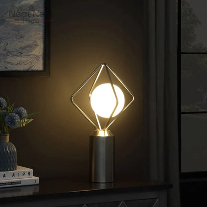 Modern Silver Metal Lamp ,with White glass orb shade,Bedside light with Glass and Brushed Silver Metal Table base,for bedroom