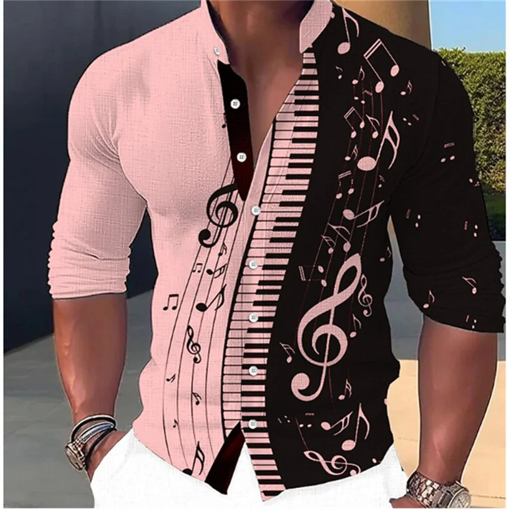 New Fashion Standing Collar Men's Creative Print Long Sleeve Shirt Outdoor Party High Quality Soft and Comfortable Fabric S-6XL
