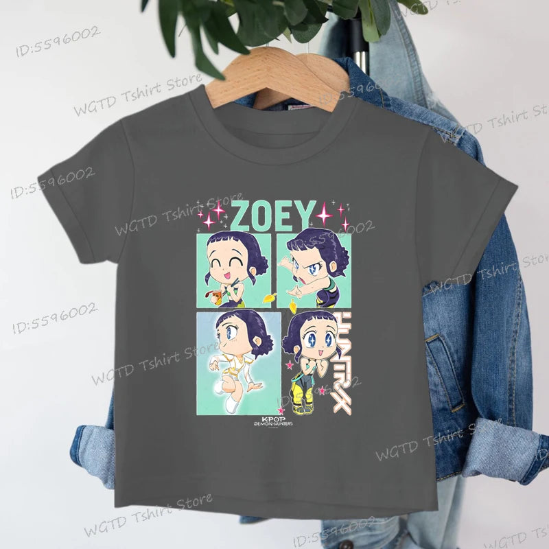KPop Demon Hunters Zoey Printed T-shirt Kids New Cartoon Soft Cotton Baby Girls T Shirt Tops K-Pop Cotton Toddler Girl Clothes