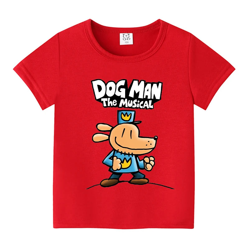 New Dog Man Children T-shirts Cute Cartoon Figure Printed T-shirt Kawaii Baby Boys Casuals Short Sleeves Tops 2025 Kids Clothes