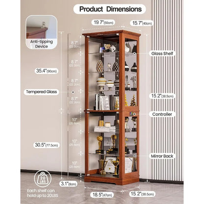Display Cabinet with RGB Lights and Glass Doors for Collectibles: Tempered Glass, Black, Adjustable LED Lighting
