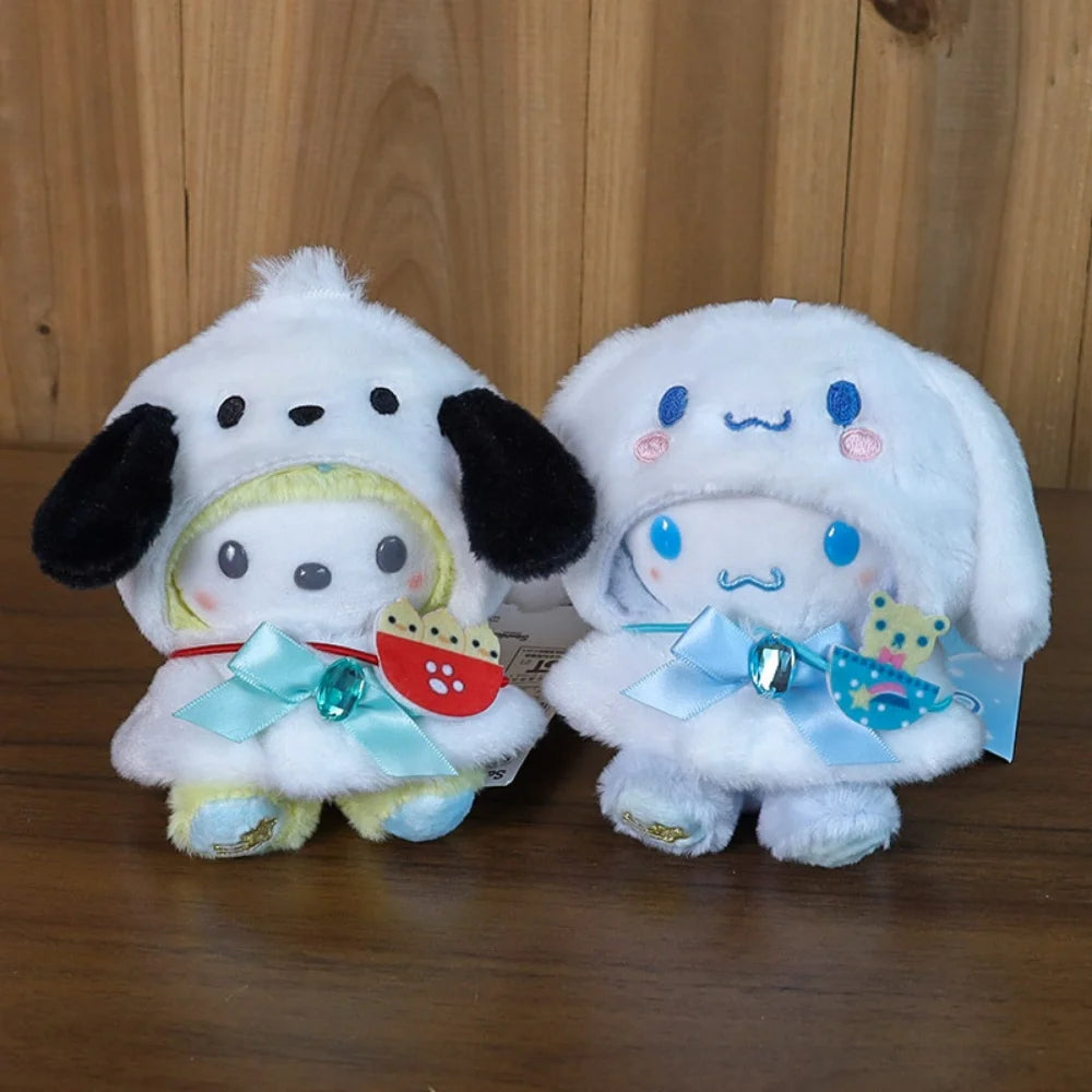 Anime Sanrio Hello Kitty Doll Pendant baby clothes Kawaii Cinnamoroll Kuromi Plush Cape Key Bag Chain Decoration Gifts