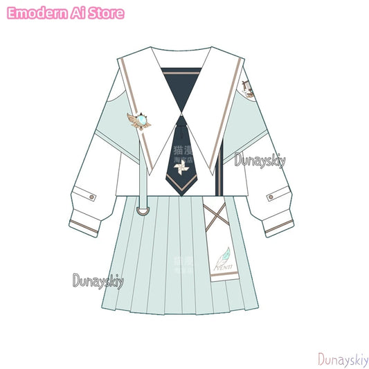 Anime Genshin Impact Cosplay Venti Women jiakei Dress Costumes Loose Jacket Coat Hoodie Short Sleeved Skirt Set Disguise Outfit
