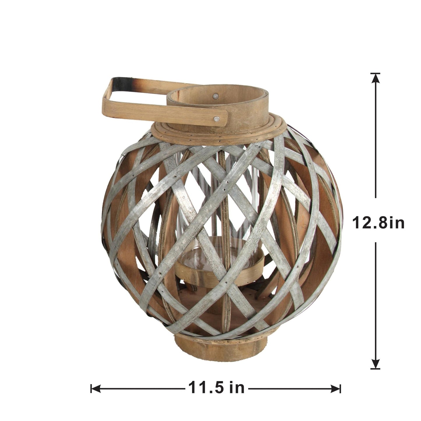 Silver Iron Cage Garden Lantern with Glass Votive Holder, 12.8 in