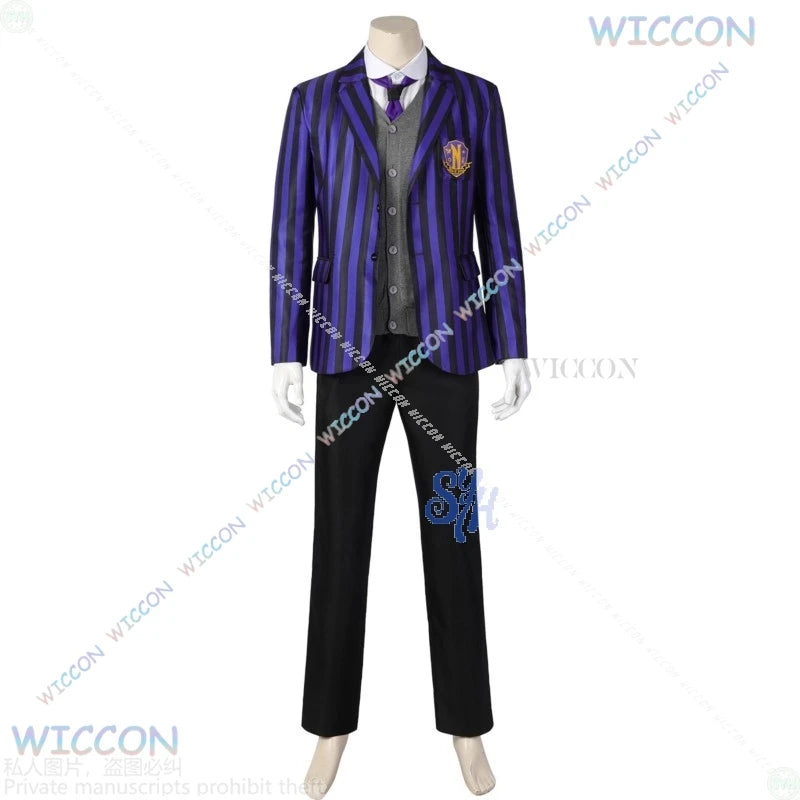 Eugenee Ottingerr Never Movie Moree Cosplay Anime Costume British Style School Uniform DK Purple Striped Coat Halloween Party