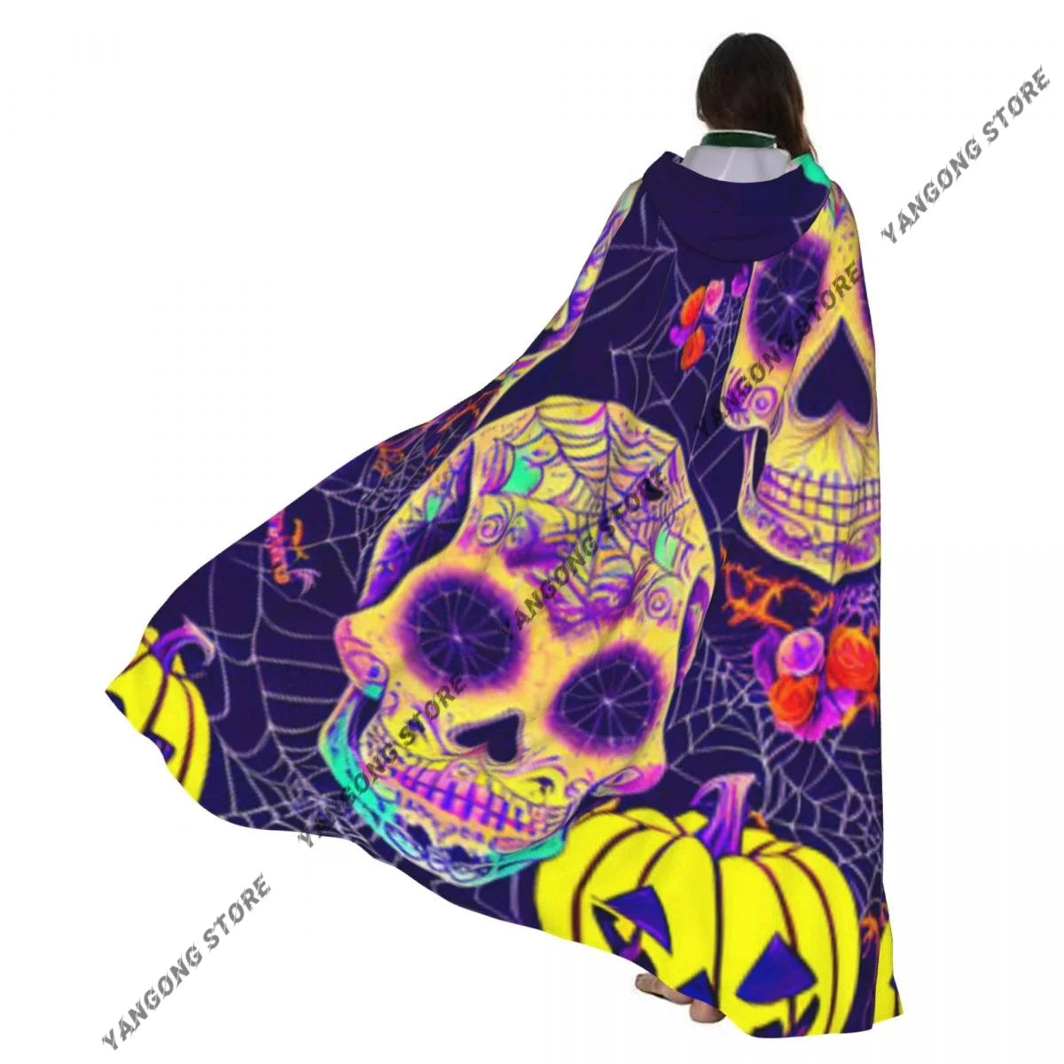 Boho Style Skull And Flowers Hooded Cloak Coat Halloween Cosplay Costume Vampire Devil Wizard Cape Gown Party