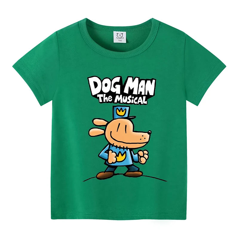 New Dog Man Children T-shirts Cute Cartoon Figure Printed T-shirt Kawaii Baby Boys Casuals Short Sleeves Tops 2025 Kids Clothes