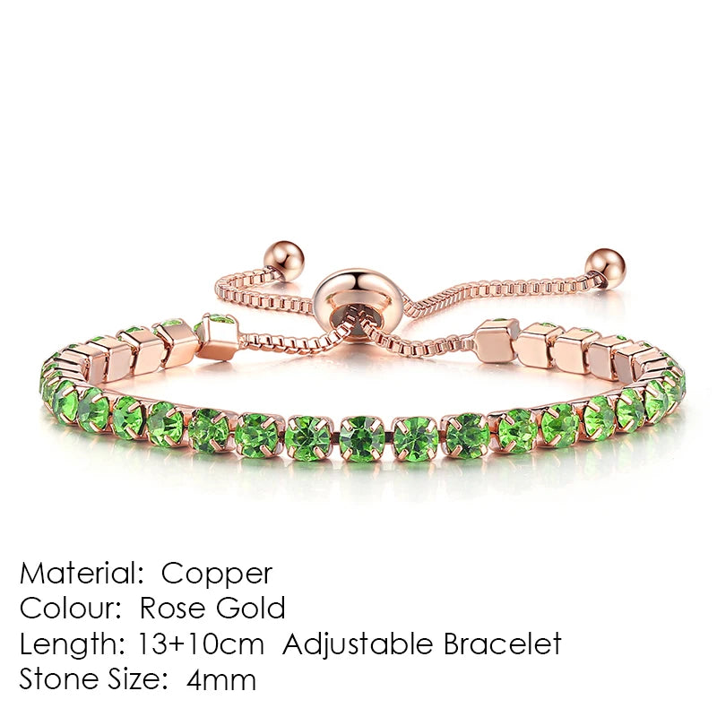 Adjustable Tennis Bracelet For Women Christmas Gift 4*4mm Rainbow Zircon Rose Gold Color Women's Bracelet Jewelry H056