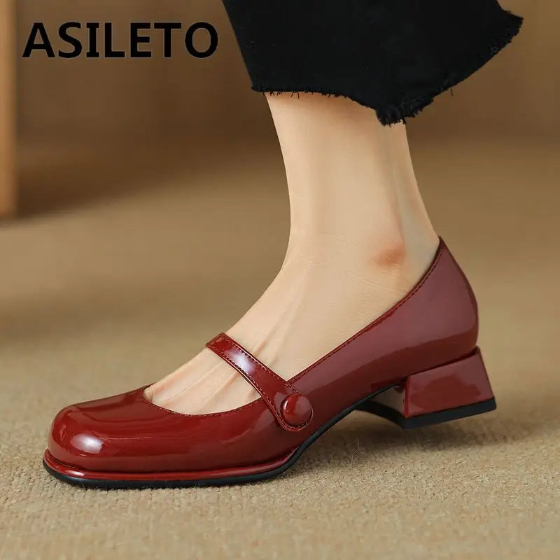 ASILETO Fashion Mary Janes Pumps for Women Round Toe Thick Heel 4.5cm Slip On Shallow Plus Size 42 43 Retro Daily Female Shoes