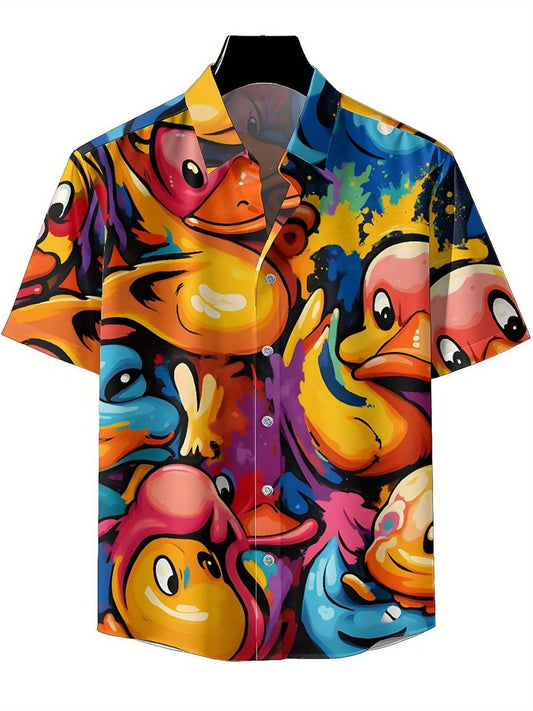 Men's Plus Size Hawaiian Shirts Colorful Cartoon Ducks pattern,New in Summer Fashion Tops,Hip Hop Rock Streetwear