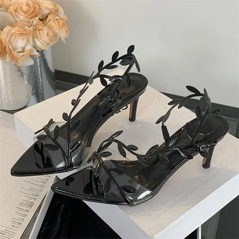 Eilyken Street Style Fashion PVC Transparent Pointed Toe Women Sandals Street Prom Thin Heels Shoes Summer Zapatos De Mujer