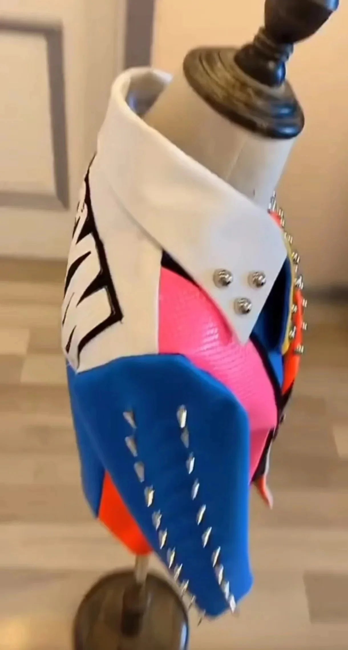 Hiphop Jazz Rivets Leather Jacket Colorful Patchwork Performance Coat Bar Club Party DJ Show DanceWear