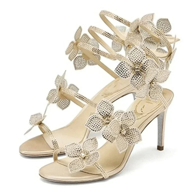 Aneikeh Fashion Crystal Rhinestone High Heels Modern Sandals Women Sexy Butterfly Narrow Band Open Toe Wedding Party Shoes Summe