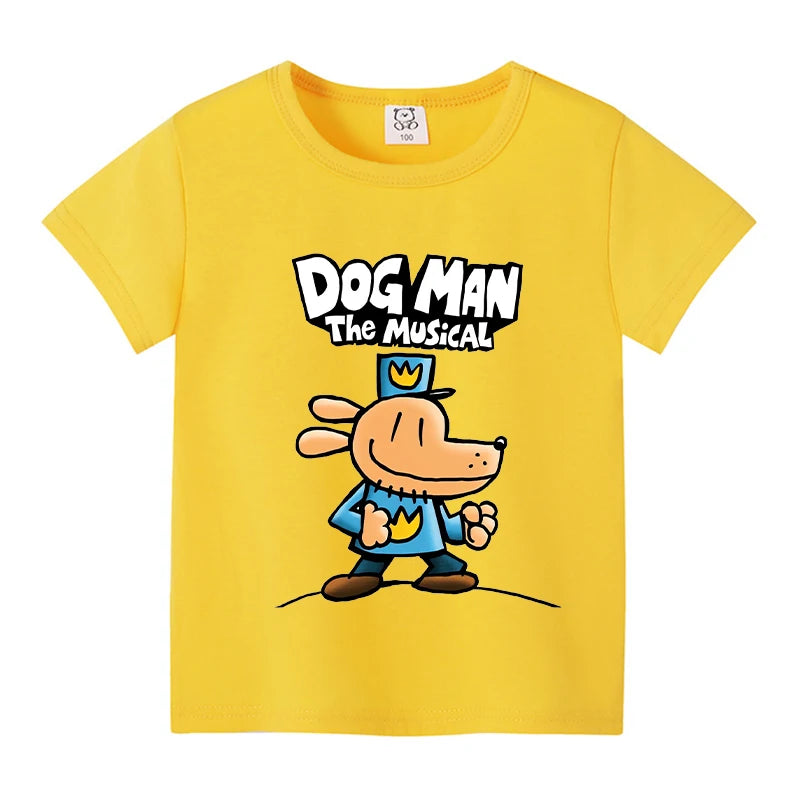 New Dog Man Children T-shirts Cute Cartoon Figure Printed T-shirt Kawaii Baby Boys Casuals Short Sleeves Tops 2025 Kids Clothes