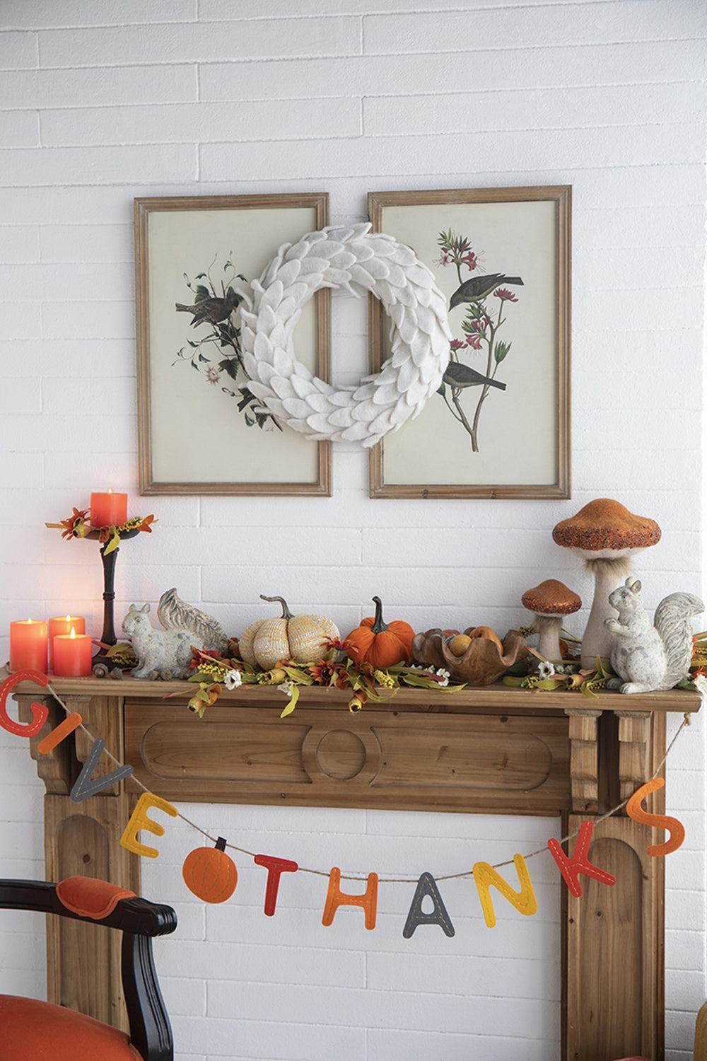 Set of 2 Give Thanks Thanksgiving Banners with Felt Pumpkin, 68 in