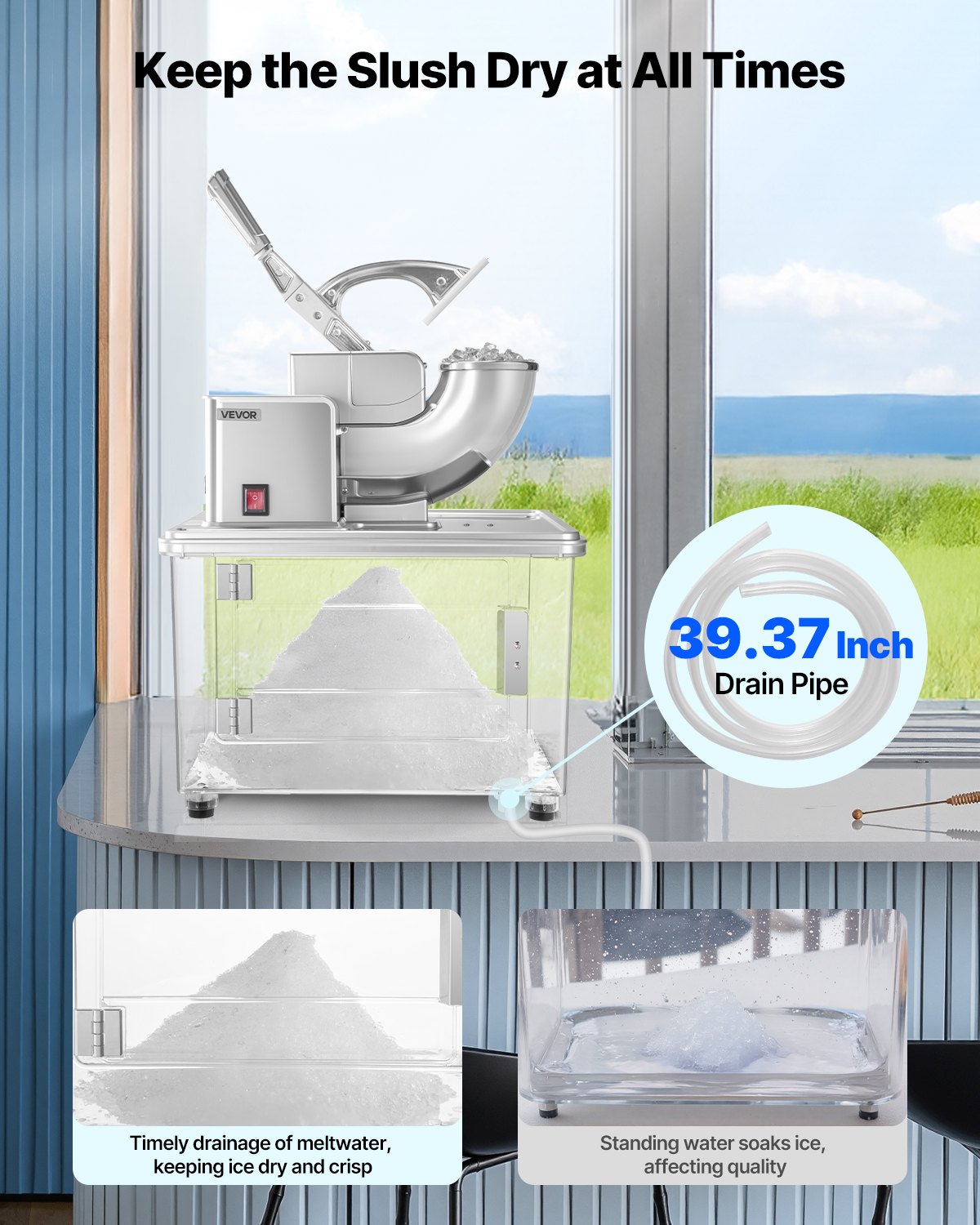 Commercial Ice Crusher 661LBS/H Electric Snow Cone Maker Shaved Ice