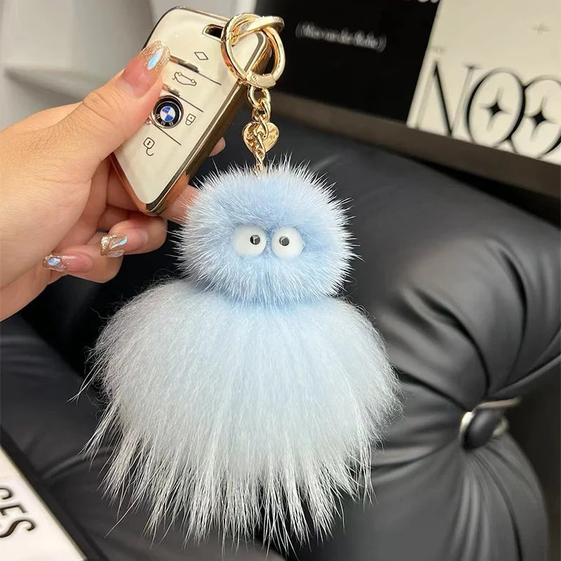 Mink Baby Octopus Keychain Furry Racoon Keyring Bag Charms Keychain For Bags 12CM Key-Pendant Pompoms Keyring Holder Bag Decor