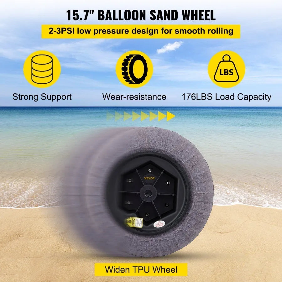 Beach Balloon Wheels 15.7 Replacement Sand Tires TPU Cart Tires for Kayak Dolly Canoe Cart and Buggy w Free Air Pump 2Pack