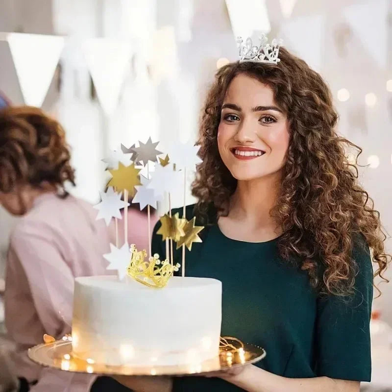 20/1Pcs Mini Crown Cake Decoration Pearl Tiara Gold Silver Crowns Cake Topper for Children Hair Ornaments Wedding Birthday Party