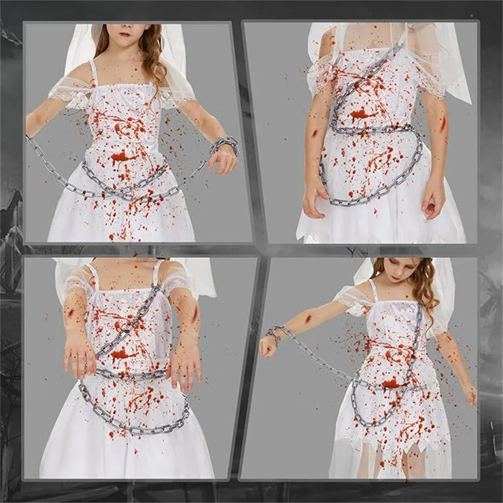 2025 Girls Halloween Party Ghost Bride Witch Ghost Dress Carnival Queen Performance Costume, Includes Headpiece and Skirt