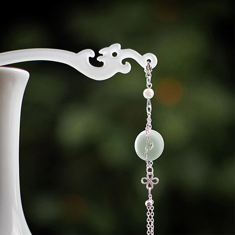 White/Green Acetic Acid Hair Sticks Forks Elegant Headwear Retro Chinese Style Hair Pin Chain Pendant Hair Jewelry for Women