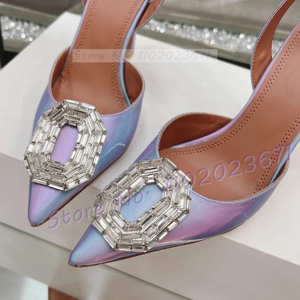 Ombre Color Pointy Back Strap Sandals Women New Elegant Crystal Buckle Dark Gold Dress Shoes Ladies Summer Party Sexy Sandals