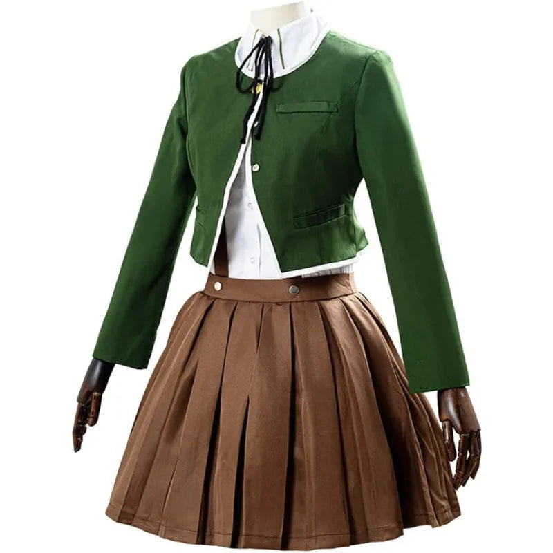 Anime Chihiro Fujisaki Cosplay Costume White Shirt Brown Skirt JK Green Coat Full Set for Women Wig Role Play Outfit Theme Party