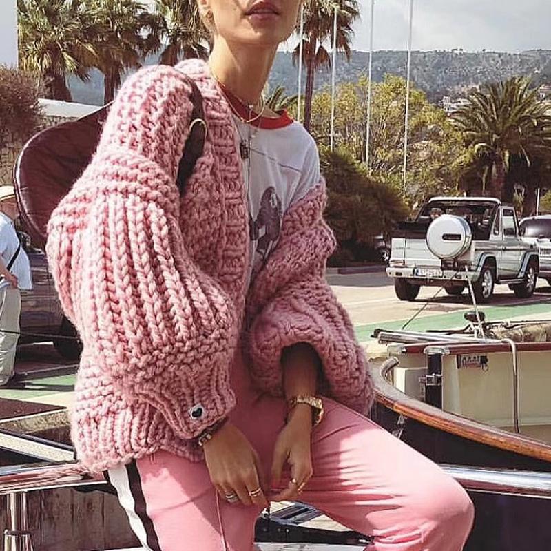 Long lantern sleeve black knitted cardigan Women loose sexy