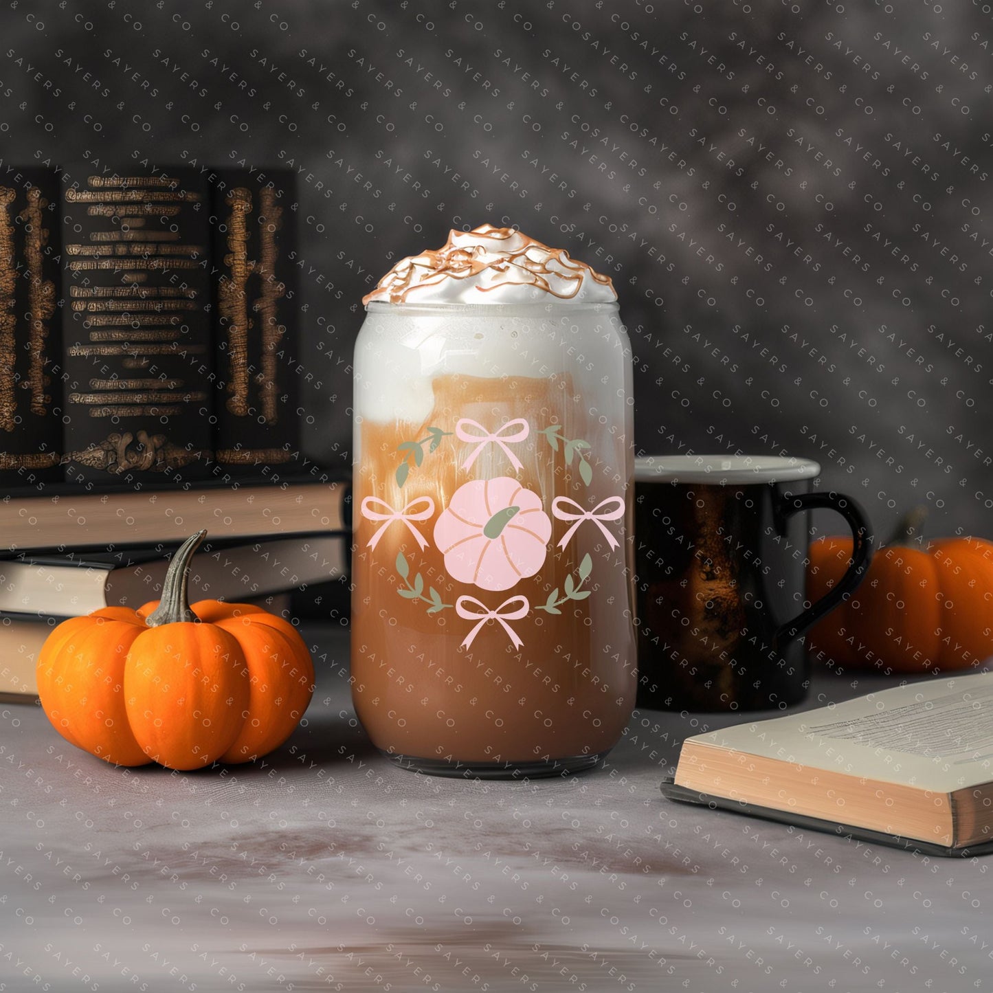 16oz Fall Girl Pink Pumpkin Glass Cup with Bamboo Lid & Straw #100175