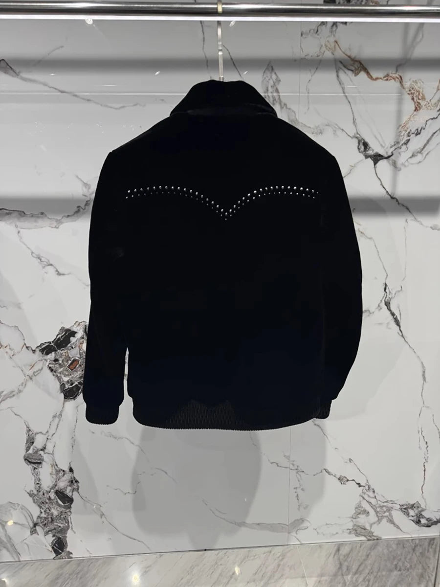 Mauroicardi Autumn Winter Short Black Soft Faux Mink Fur Coat Men Rivet Zipper Luxury Designer European Fashion Fluffy Jacket