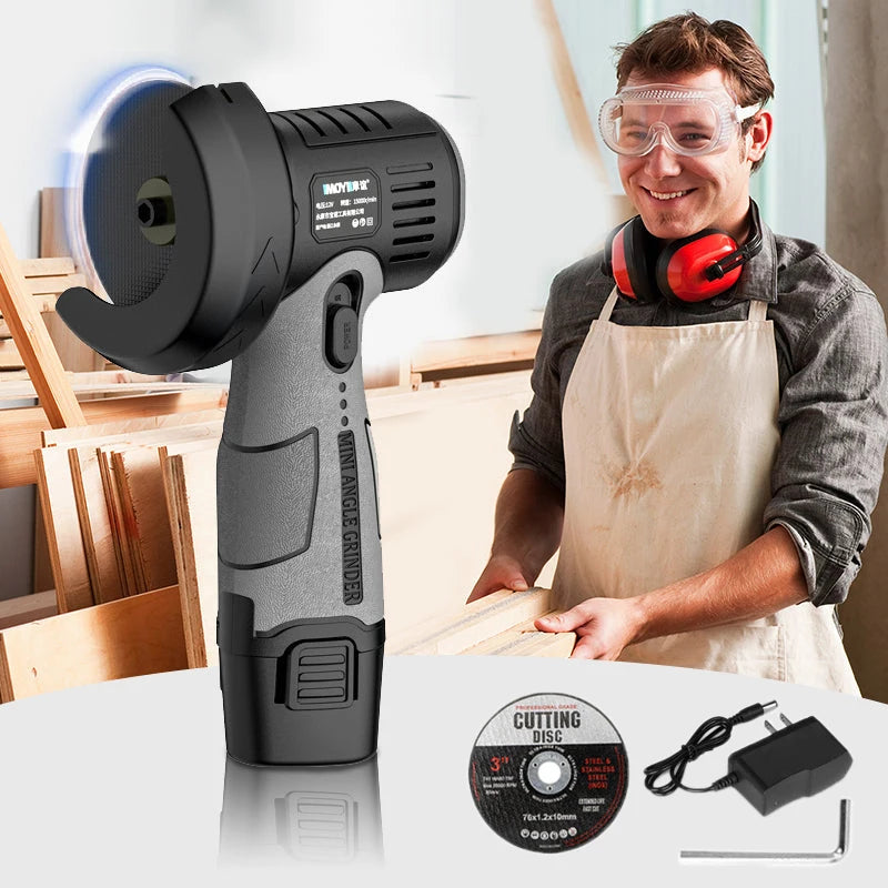 12V Mini Angle Grinder with Cutting Disc 15000 RPM Cordless Electric Angle Grinder 400W Polishing Grinding Machine Brush Motor