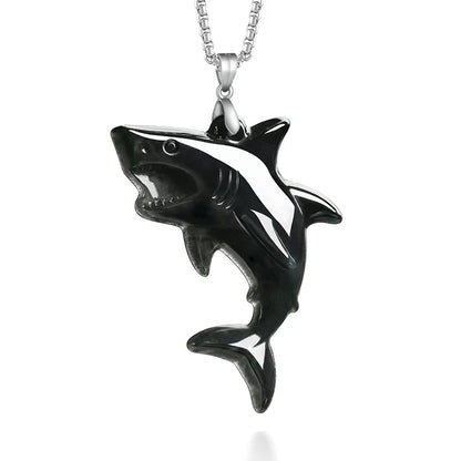 Myanmar Jadeite Shark Pendant Necklace Natural Jewelry Vintage Real Jade Charm Talismans Amulet 925 Silver Gifts for Women