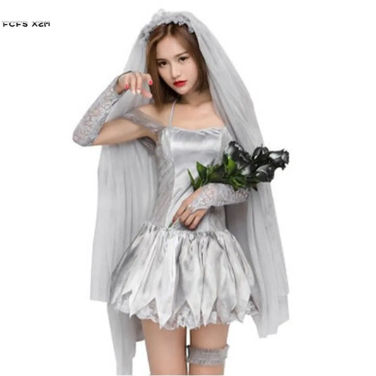 Woman Zombie Walking Dead Corpse Bride Cosplay Female Halloween Scary Costumes Carnival Purim Masquerade Nightclub Party Dress