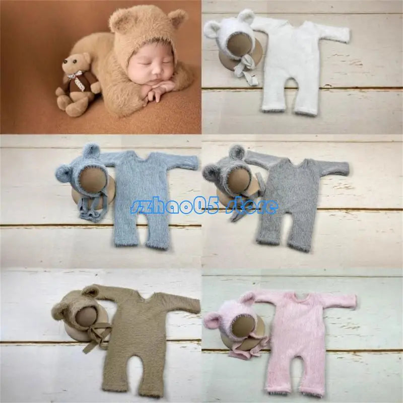 85LE Bear Outfit Hat Set Boy Girl Photo Clothes Photography Props