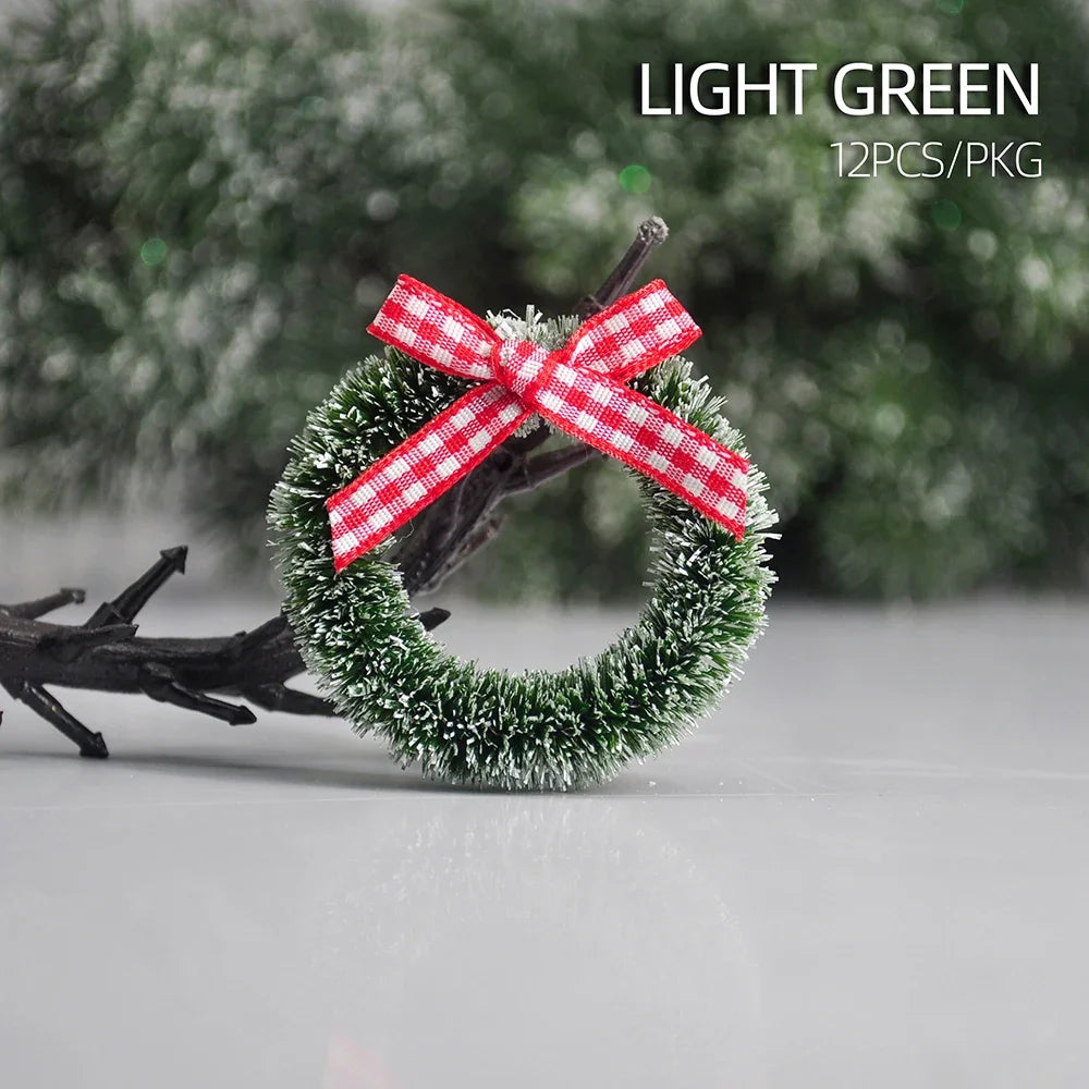 12pcs Christmas Mini Wreath for Front Door Handmade Simulation Garland Hanging Xmas Tree DIY Doll House Ornaments Party Supplies