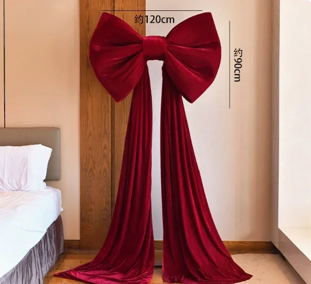 Giant Red Velvet Bow For Wedding Backdrops Engagement Wall Decoration, Hall Shop Window Display, Party Photography Props