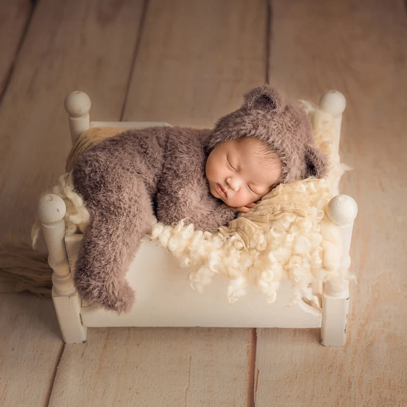 Hand Knitted Wolf Pup Footed Outfit Set Baby Boy Animal Romper Newborn Photography Prop Fuzzy Crochet Teddy Bear Overall Clothes