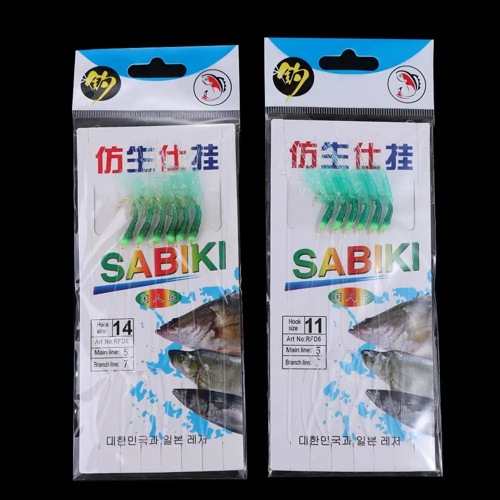 Fishing Lures Rubber Green Rubber Lures Golden Hook Sabiki Sea Fishing Rigs Lures Green Golden Tied Hooks Sea Fishing