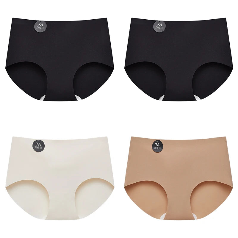 FalllSweet 4PCS Seamless Panties for Woman Ice Silk Underwear Soft Thin Briefs Women's Underpants Fashion Sexy Female Lingerie