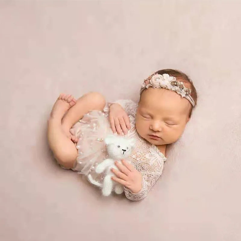 ❤️Newborn Photography Clothing Bow Pearl Headband+Romper+Skirt 3Pcs/set Baby Photo Props Accessories Clothes Outfits Fotografia