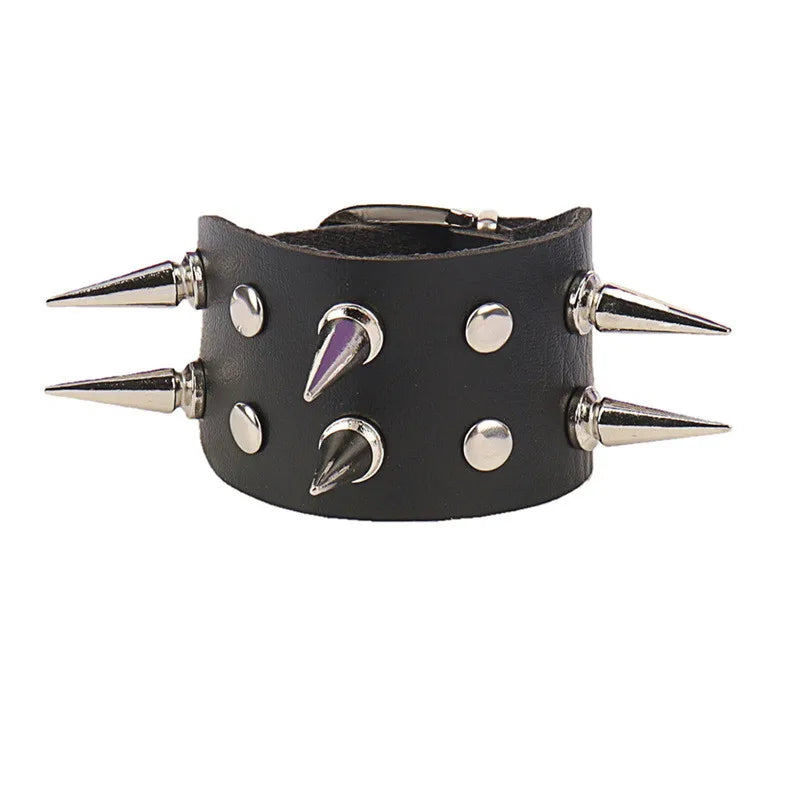 2022 PU Leather Studded Bracelet Punk Bracelet Adjustable Goth Cuff Bracelet Gothic Rivet Buckle Wristband for Men Women