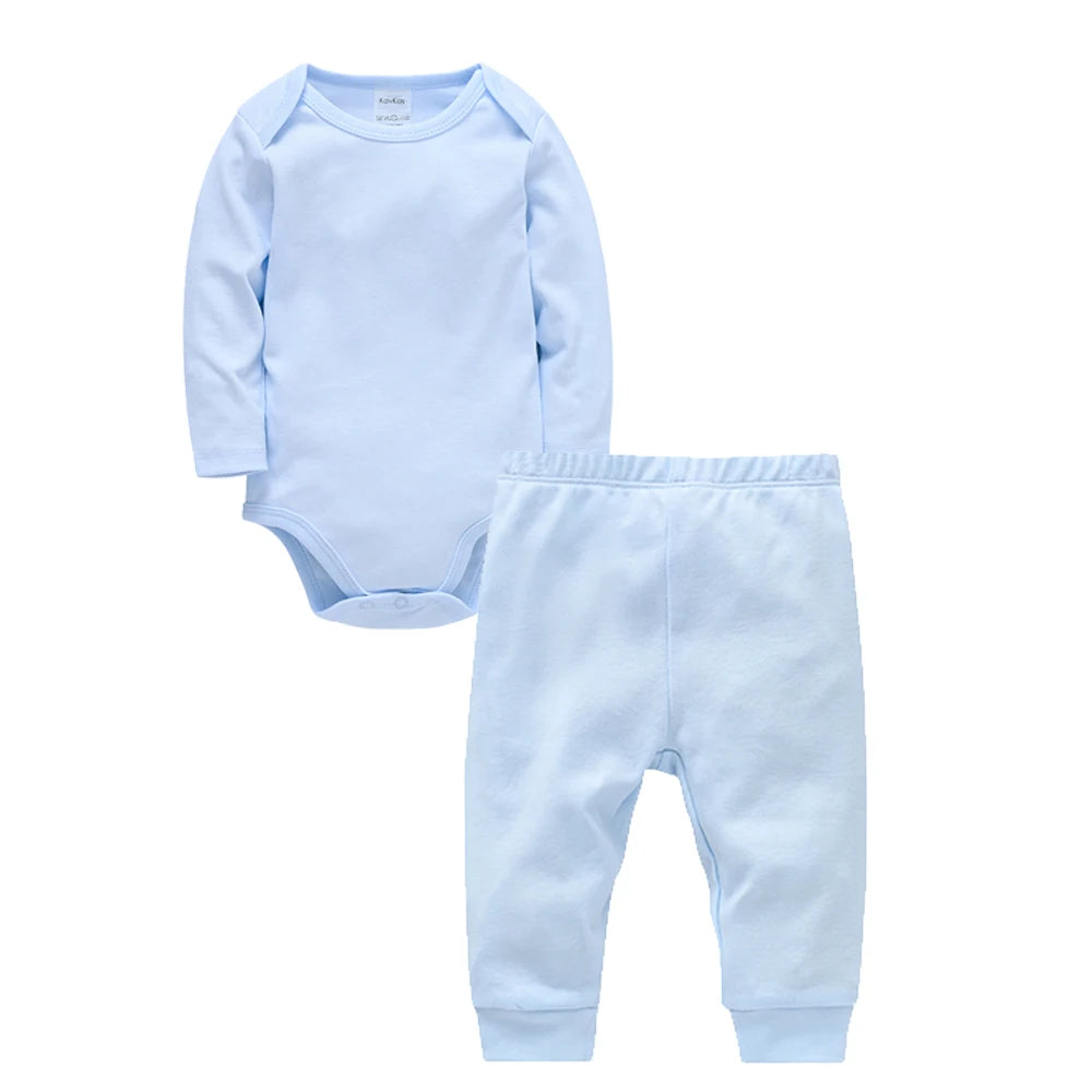 2 Pieces Set 100% Cotton Baby Rompers Pants Blank Colors Kids Trousers Plain Newborn Clothing Muslin Bodysuit Clothes
