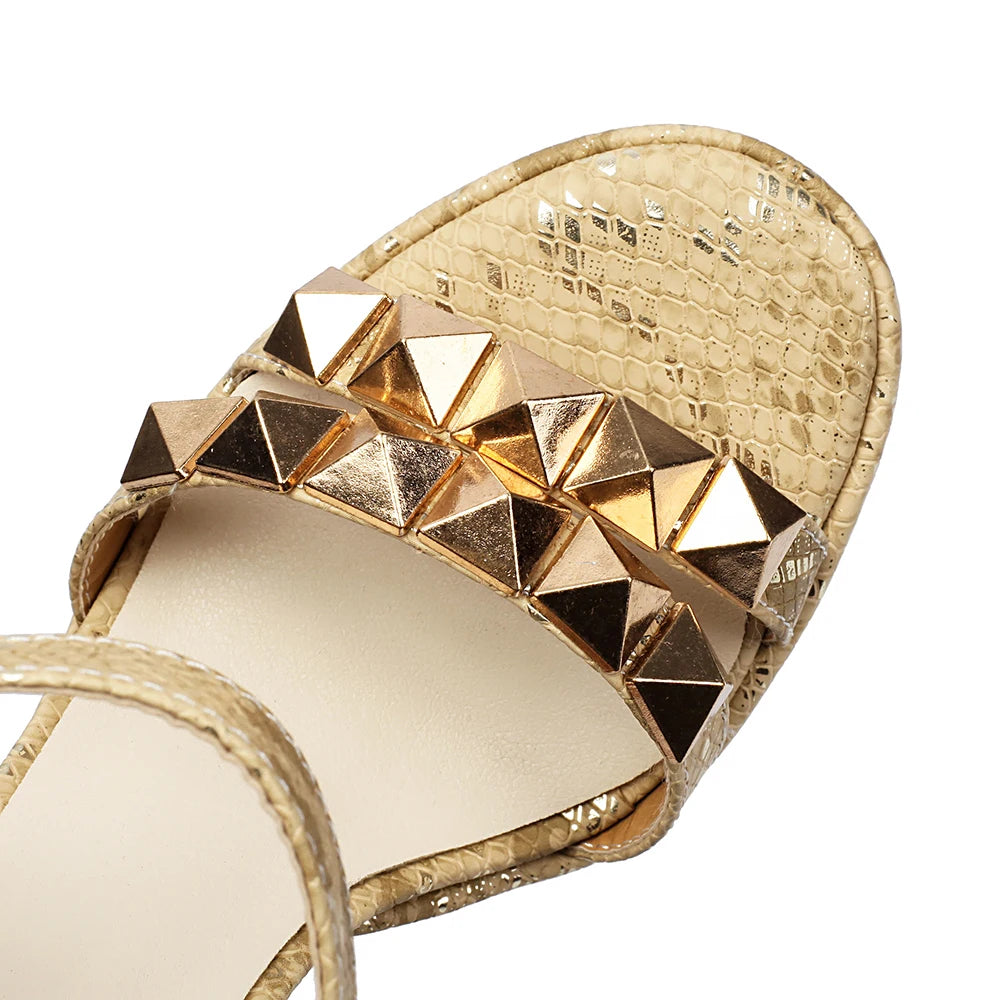 2025 New Summer Rome Yellow White Women Sandals Sexy Rivets Platform High Heel Lady Party Shoes Plus Small Big Size 32 43 46