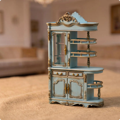 Tiny Display Cabinet Dollhouse Miniature Furniture with Opening Doors and Drawers for Collectible Toy Scenes