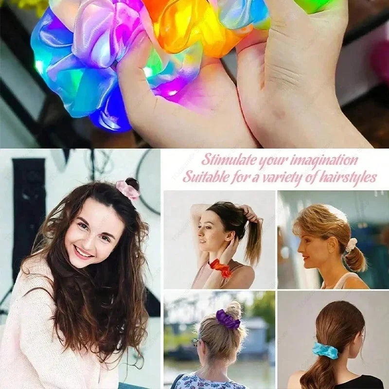 LED Luminous Scrunchies Hairband Glowing Elastic Hair Tie Rope for Women Girls Glow in the Dark Party Hair Accessory