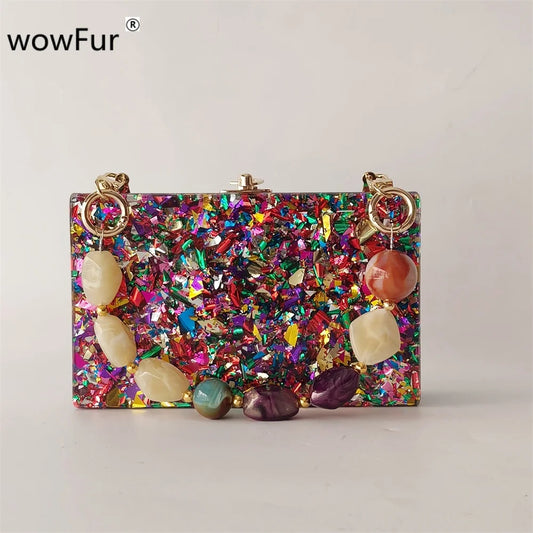 Colorful Big Glitter Acrylic Bag Handle Summer Party Wedding Evening Bride Gift Lady Handbag And Purse Mini Small Female Flap