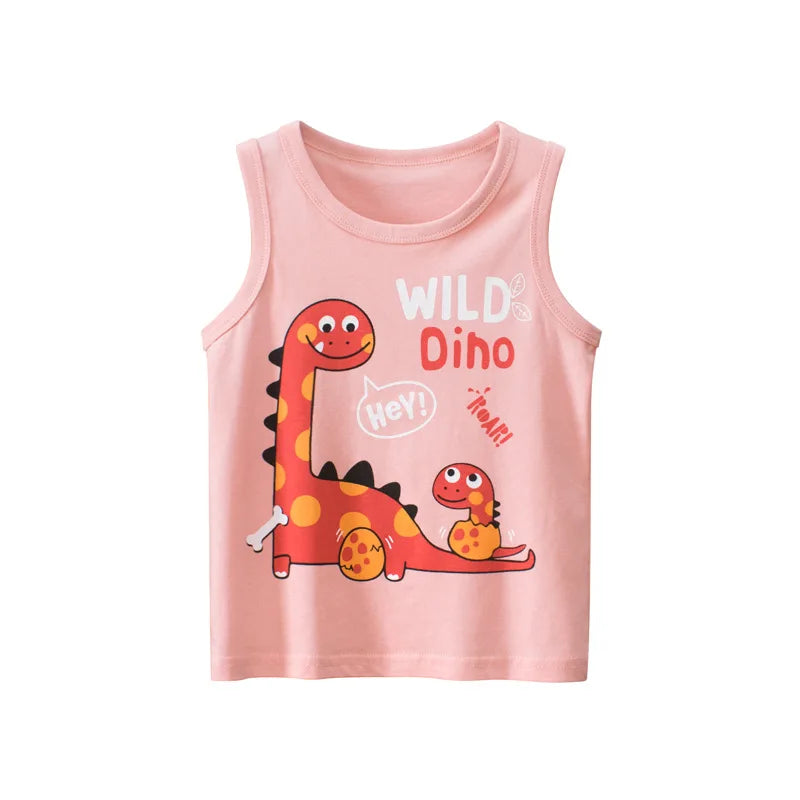 2023 Summe Children Vests for Girls Clothing 100% Cotton Dinosaur Cartoon Kids Boys Sport Causal Tank Tops Baby Cute Clothes