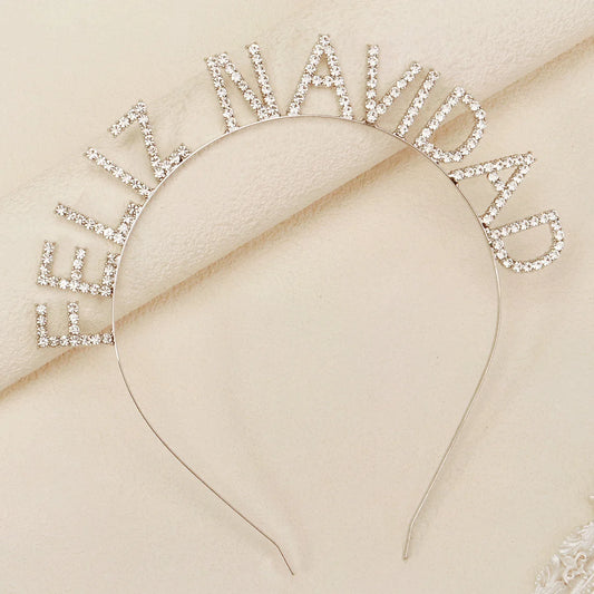 FELIZ NAVIDAD Christmas Alphabet Hair Band Sparkling Rhinestone Handmade Crown Tiara Party Headwear For Women and Girls